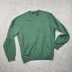 Van Heusen Mens Green V-Neck Sweater X-Large Cotton Blend Machine Washable